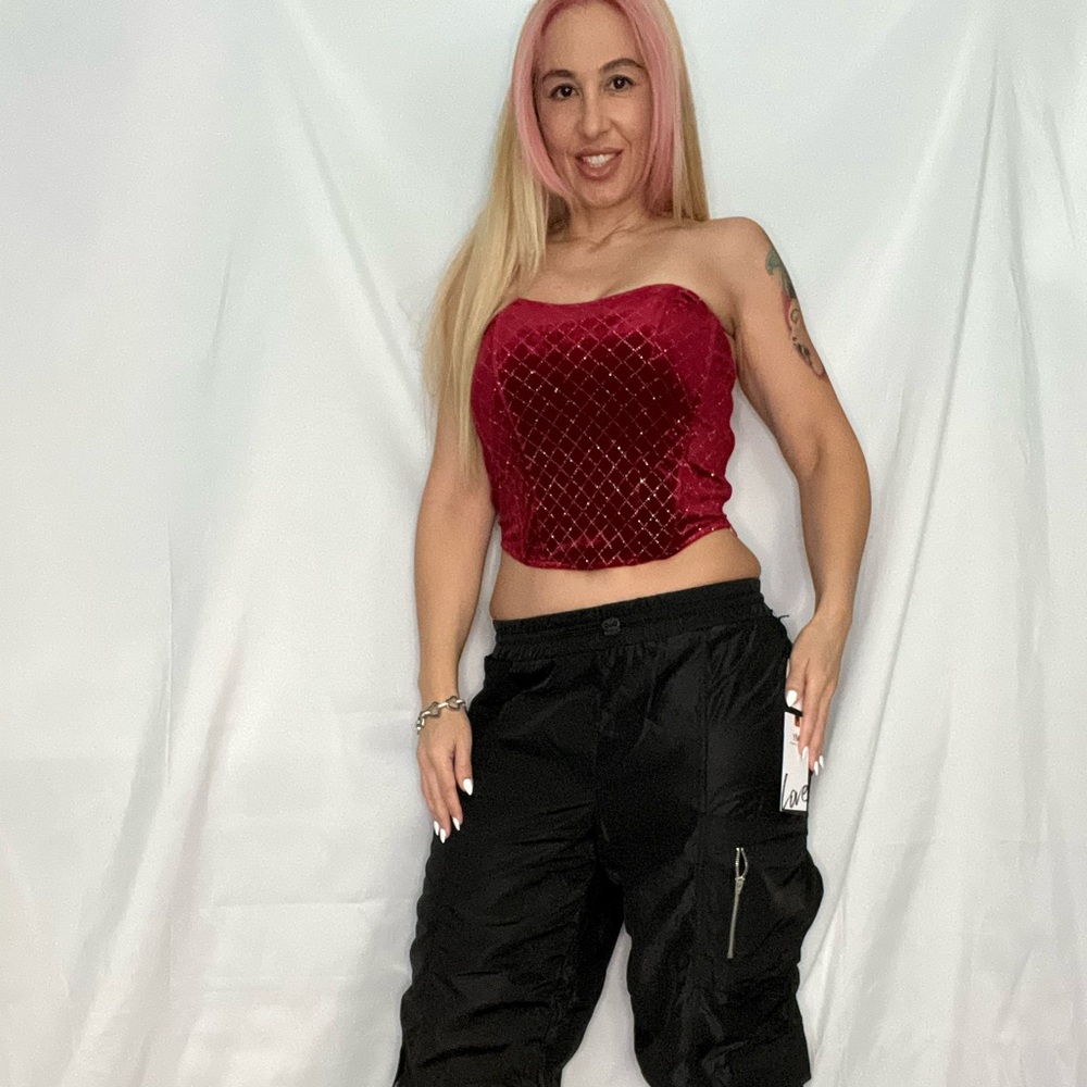 Burgundy Corset Top with Diamond Detail